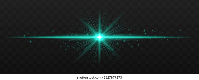 Light burst. Glowing rays with light particles and sharp star center. Small sparkles create dynamic motion and festive mood.