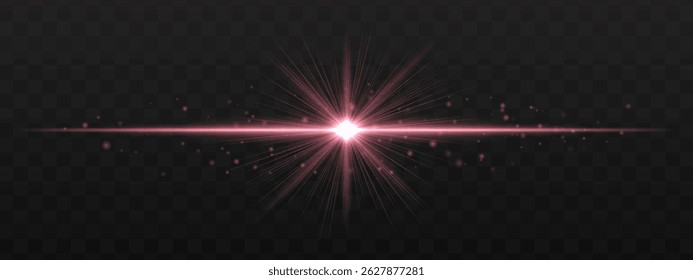 Explosão de luz. Raios brilhantes com partículas de luz e centro de estrela afiada. Pequenos brilhos criam movimento dinâmico e humor festivo.