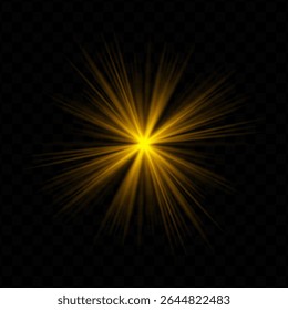 Light burst. Golden central starburst with sharp rays and transparent glow, perfect for sci-fi, energy, or futuristic interface visuals.