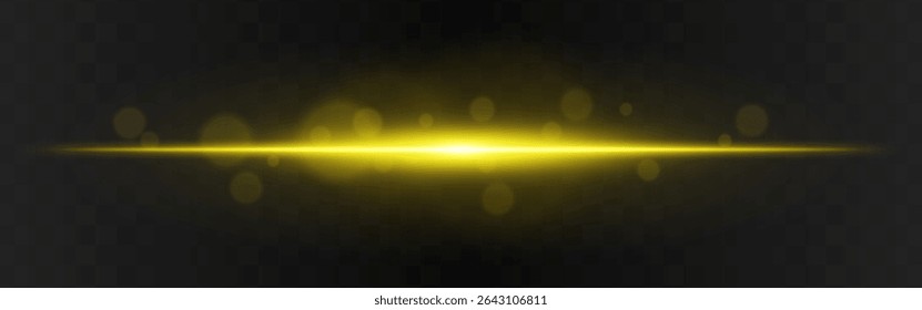 Light burst. Golden horizontal glow with radial flare and soft particles on dark transparent background, suitable for tech or sci-fi visuals.