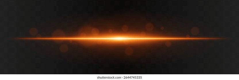 Light burst. Golden horizontal glow with radial flare and soft particles on dark transparent background, suitable for tech or sci-fi visuals.