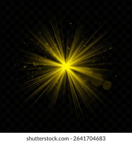 Light burst. Golden radial flash with sparkles and transparent glow, ideal for tech, fantasy, or magical visuals and dynamic user interfaces.