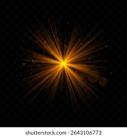 Light burst. Golden radial flash with sparkles and transparent glow, ideal for tech, fantasy, or magical visuals and dynamic user interfaces.