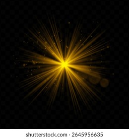 Explosão de luz. Flash radial dourado com brilhos e brilho transparente, ideal para tecnologia, fantasia ou visuais mágicos e interfaces de usuário dinâmicas.