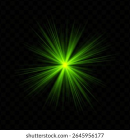 Light burst. Green central starburst with sharp rays and transparent glow, perfect for sci-fi, energy, or futuristic interface visuals.