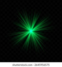 Light burst. Green central starburst with sharp rays and transparent glow, perfect for sci-fi, energy, or futuristic interface visuals.