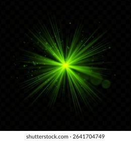 Light burst. Green radial flash with sparkles and transparent glow, ideal for tech, fantasy, or magical visuals and dynamic user interfaces.