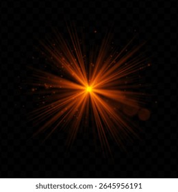 Explosão de luz. Flash radial alaranjado com brilhos e brilho transparente, ideal para tecnologia, fantasia ou visuais mágicos e interfaces de usuário dinâmicas.