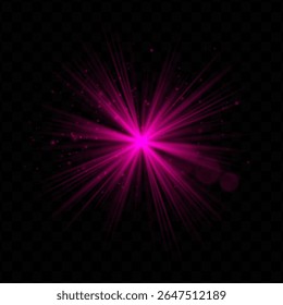 Explosão de luz. Flash radial rosa com brilhos e brilho transparente, ideal para tecnologia, fantasia ou visuais mágicos e interfaces de usuário dinâmicas.