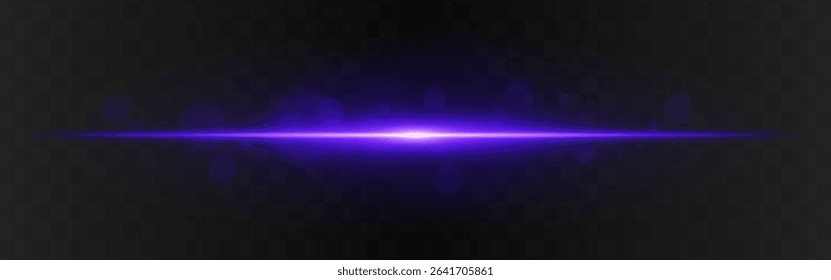 Light burst. Purple horizontal glow with radial flare and soft particles on dark transparent background, suitable for tech or sci-fi visuals.
