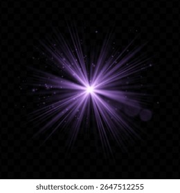 Explosão de luz. Flash radial roxo com brilhos e brilho transparente, ideal para imagens tecnológicas, de fantasia ou mágicas e interfaces de usuário dinâmicas.