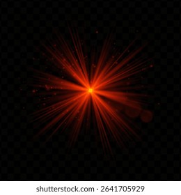 Light burst. Red radial flash with sparkles and transparent glow, ideal for tech, fantasy, or magical visuals and dynamic user interfaces.