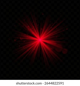 Light burst. Red radial flash with sparkles and transparent glow, ideal for tech, fantasy, or magical visuals and dynamic user interfaces.