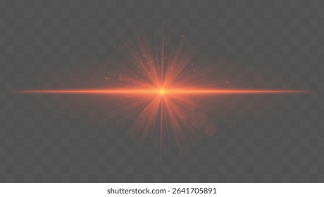 Light burst. Red starburst with fine rays, sparkles, and radial symmetry on transparent backdrop, ideal for fantasy or magic concepts.