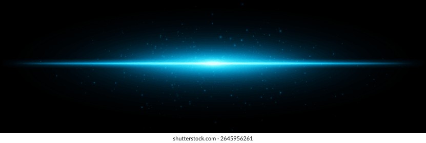 Ícone de conjunto de intermitência luminosa. Flash horizontal Aqua com partículas sutis e feixe de gradiente no fundo escuro, perfeito para temas de interface digital ou tecnológica.