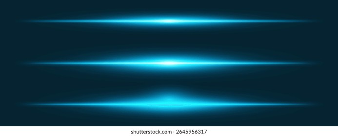 Conjunto de burst claro. Feixe azul intenso com faíscas e partículas suaves sobre o preto, adequado para o espaço, energia ou design de interface futurista.