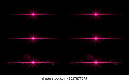 Light burst set. Purple glowing rays with sharp beams and horizontal flare. Clean composition with strong central point, perfect for energy or magic theme.