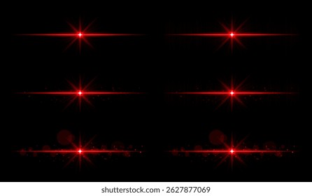 Light burst set. Red glowing rays with sharp beams and horizontal flare. Clean composition with strong central point, perfect for energy or magic theme.