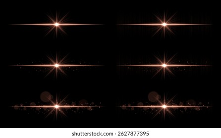 Light burst set. Red glowing rays with sharp beams and horizontal flare. Clean composition with strong central point, perfect for energy or magic theme.