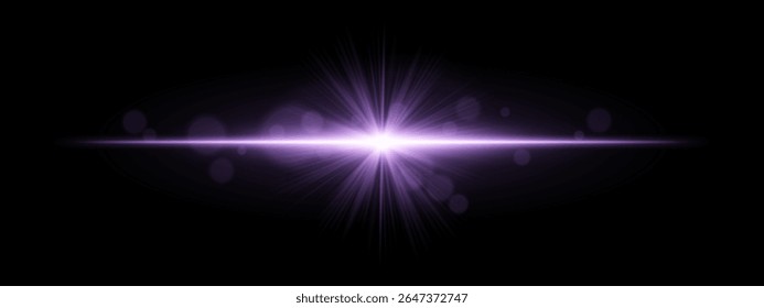 Explosão de luz. Flash em forma de estrela com raios radiais e bokeh suave no fundo preto, ideal para efeitos mágicos, de fantasia ou de brilho romântico.
