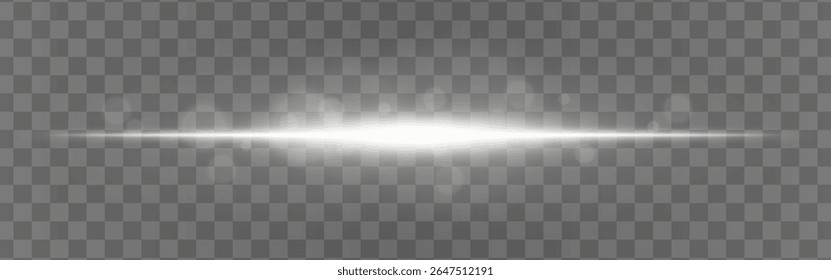 Light burst. White horizontal glow with radial flare and soft particles on dark transparent background, suitable for tech or sci-fi visuals.