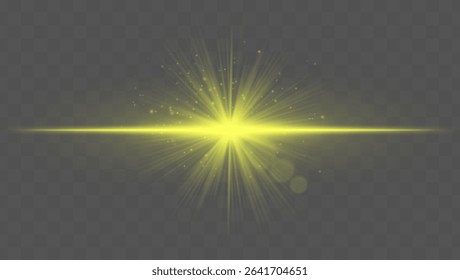 Light burst. Yellow starburst with fine rays, sparkles, and radial symmetry on transparent backdrop, ideal for fantasy or magic concepts.