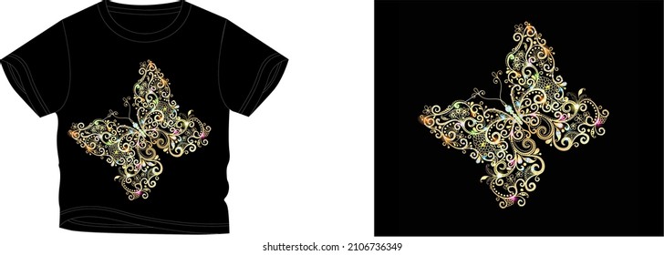 heller Schmetterling T-Shirt-Design-Hintergrund Farbe ist eine schwarze und T-Shirt-Farbe ist eine schwarze schöne Farbe und schönes Design
