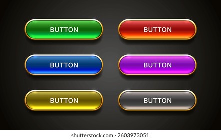 Light button, frame label, event bar casino, gold buttons with color. Vector illustration