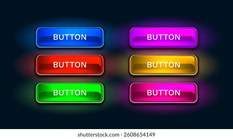 Light button, frame label, event web bar, buttons with color. Vector illustration