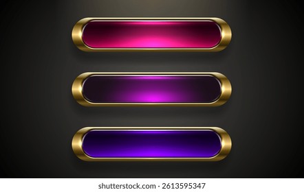 Light button, frame label, event bar casino, gold buttons with color. Vector illustration