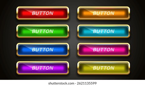 Light button, frame label, event web bar, buttons with color. Vector illustration