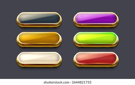 Light button, frame label, event bar casino game, gold buttons with color. Vector illustration