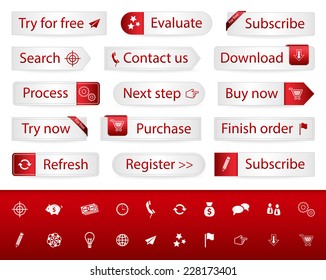 Light buttons with red bookmarks and icons