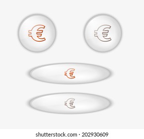 light buttons with symbol of euro currency, vector