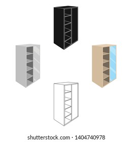 Light Cabinet with bins and mirror.Wardrobe for women's clothing.Bedroom furniture single icon in cartoon,black style vector symbol stock illustration.