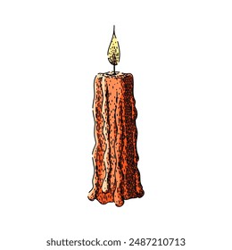 luz de la vela dibujado a mano. fuego oscuro, pastel de cartas, luz de la vela de saludo boceto de Vector de la vela. ilustración de color aislado
