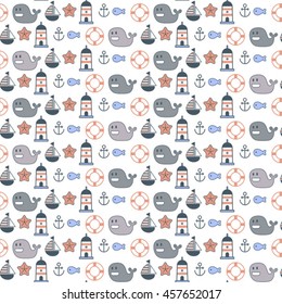 light cartoon nautical seamless vector pattern