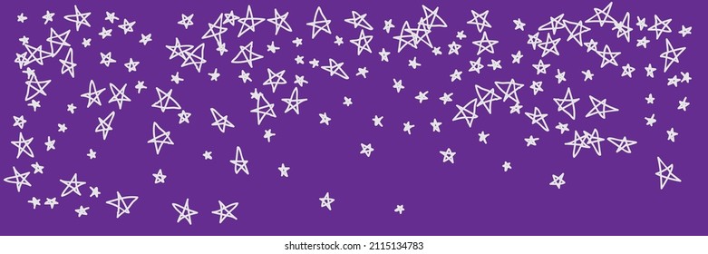 Light Chaotic Sky Grey Bright Simple Violet Vibrant Stars Wallpaper. Lavender Childish Kids Naive Purple Pastel Light Handdrawn Illustration. Calm Night Vivid Stars Dark White Art Handdrawn Stars.
