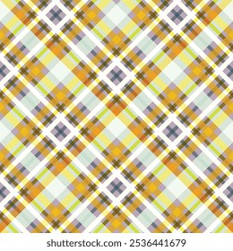 Estampado a cuadros claro, patrón geométrico diagonal. Fondo de Vector sin fisuras en tonos amarillos y naranjas con rayas claras. Una hermosa y elegante decoración para el diseño de cualquier interior.