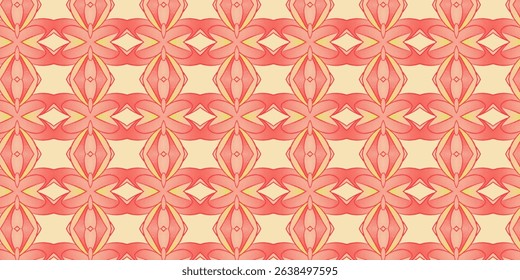 Light and cheerful seamless pink pattern with abstract floral symmetry, set against a clean white background.