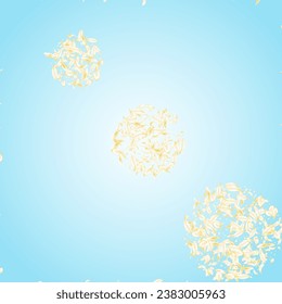 Light Cherry Summer Vector Blue Background. Yellow Spring Lotus Texture. Beige Floral Fly Pattern. Gold Peach Flying Wallpaper. Fall Flower Backdrop.