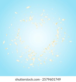 Light Cherry Summer Vector Blue Background. White Falling Floral Poster. Beige Lotus Spring Design. Delicate Peach Japanese Backdrop. Blur Rose Banner.