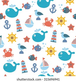 light childish vector nautical seamless pattern