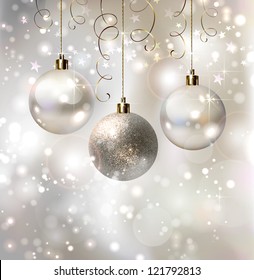 light Christmas background with evening balls