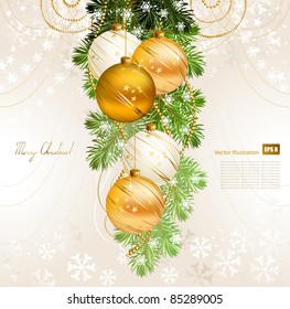 light Christmas background with gold and white evening balls