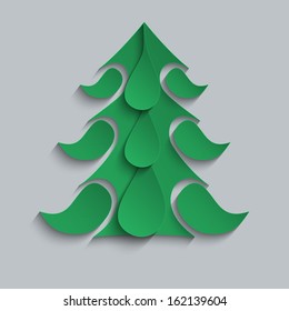 Light christmas background with paper Christmas tree. Vector illustration.
