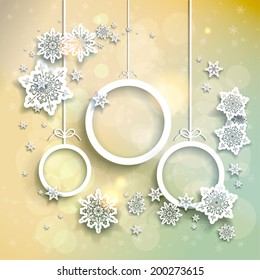 Light christmas background with snowflakes and abstract christmas balls