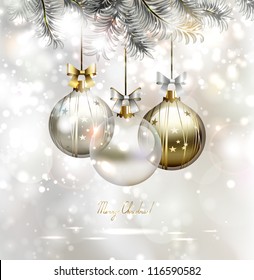 light Christmas background with three evening balls