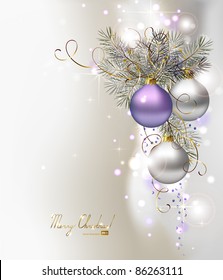 light Christmas background with three  evening balls