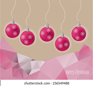 Light christmas card with five pink bulbs